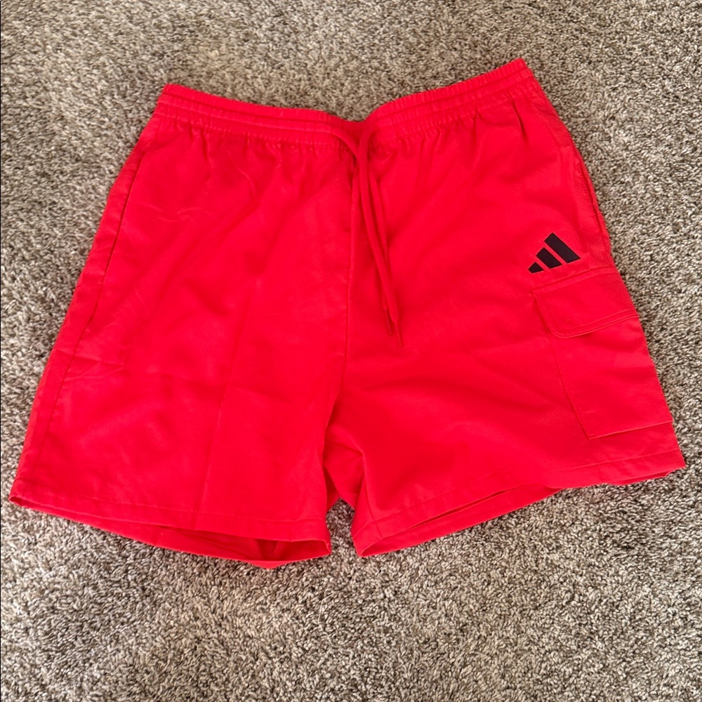 BRAND NEW adidas Men's Bright Red Athletic Shorts with Cargo Pocket